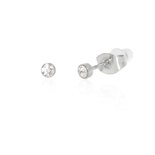 Die Edelstahl Ohrstecker klein Solitär mit Zirkonia Silberfarben 3 mm 