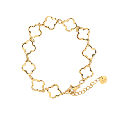 Blumen Armband aus Edelstahl in Goldfarbe mit offenem Kleeblatt-Design