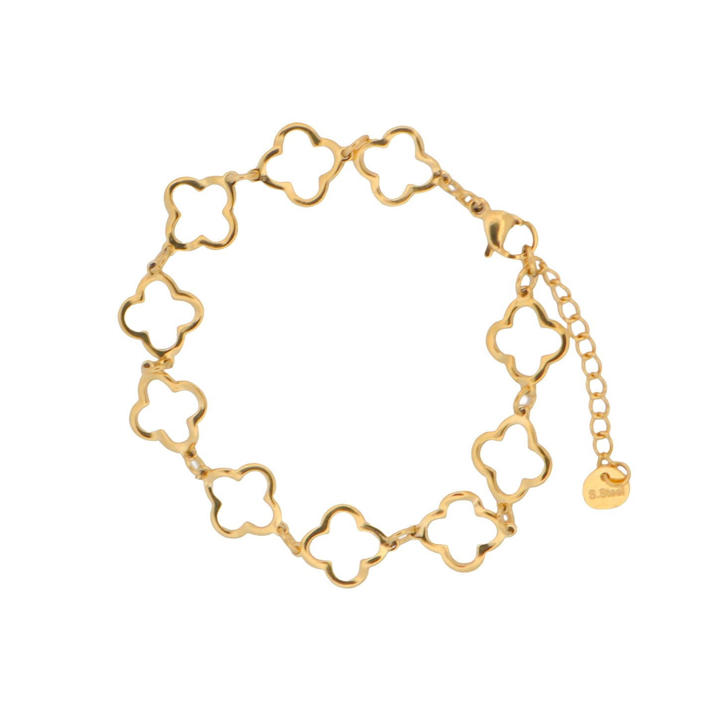 Blumen Armband aus Edelstahl in Goldfarbe mit offenem Kleeblatt-Design