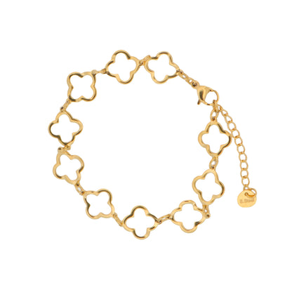 Blumen Armband aus Edelstahl in Goldfarbe mit offenem Kleeblatt-Design