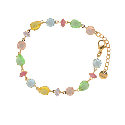 Buntes Edelstahl Armband in Goldfarbe mit farbigen Zirkonia-Steinen
