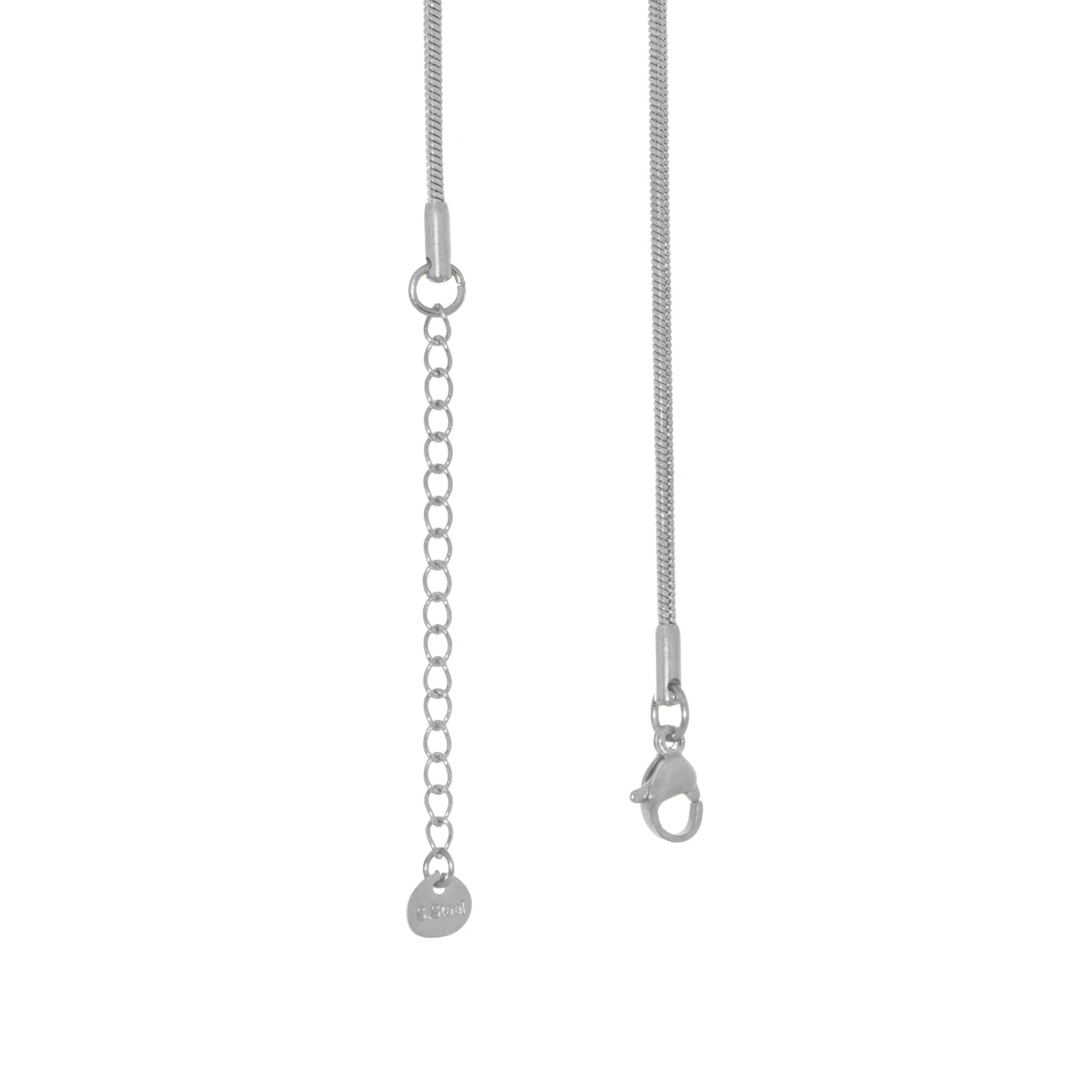 Unisex Schlangenkette aus Edelstahl in Silberfarbe 2 mm 80 cm mit Karabinerverschluss und Verlängerungskette