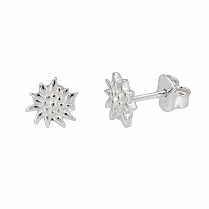 Edelweiss Ohrstecker aus 925 Sterling Silber, 7 mm, Vorder- und Seitenansicht