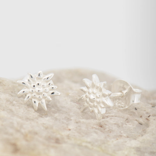 Edelweiss Ohrringe Silber 925 auf Naturstein, Schweizer Alpenblume als Ohrschmuck