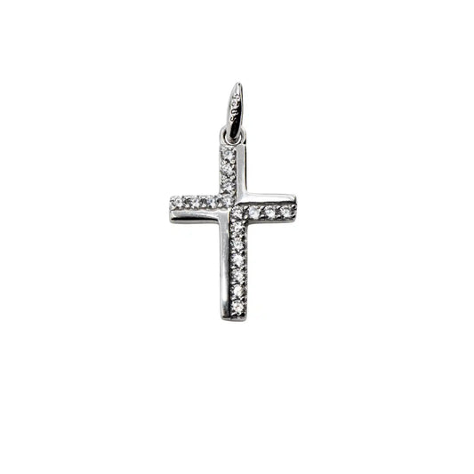 Kleiner Kreuz Anhänger aus Silber 925 mit weißen Zirkonia-Steinen für Damen und Herren im eleganten und modernen Design.