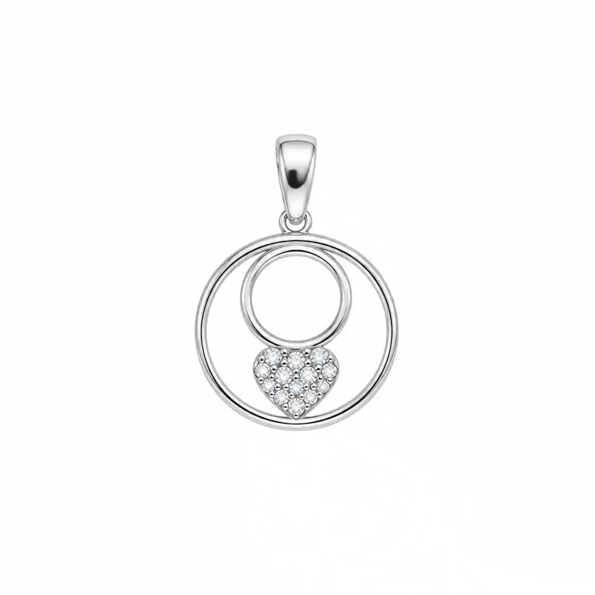 Eleganter Silber Herz Anhänger im modernen Kreis Design aus Silber 925 mit funkelnden Zirkonia-Steinen. Stilvoller Schmuck bei Everyday Schmuck.
