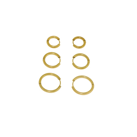 Goldfarbenes Edelstahl Creolen Set mit 3 Paar klassischen Ohrringen von EverydaySchmuck Schweiz