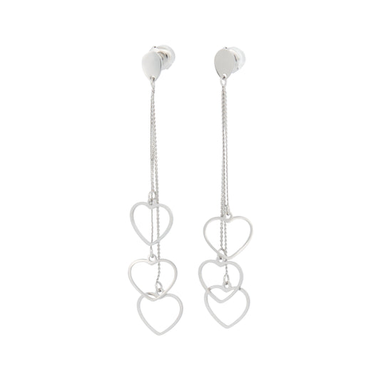 Diese hängenden Edelstahl Ohrringe mit Herzen in Silberfarbe setzen mit ihren offenen Herzanhängern einen romantischen Akzent. Mit einer Gesamtlänge von ca. 7 cm sind sie trotz ihrer Länge sehr leicht und angenehm zu tragen. Wasserfest, rostfrei, hautfreundlich und langlebig.
