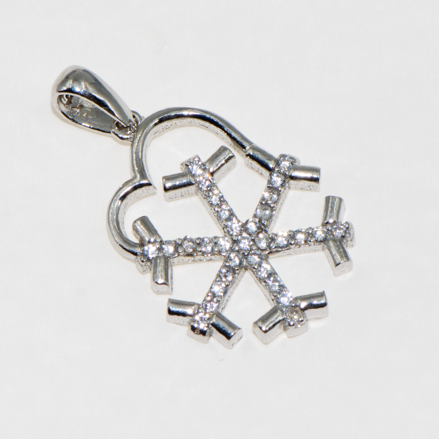Herz Schneeflocke Anhänger aus Silber 925 mit weißen Zirkonia Steinen