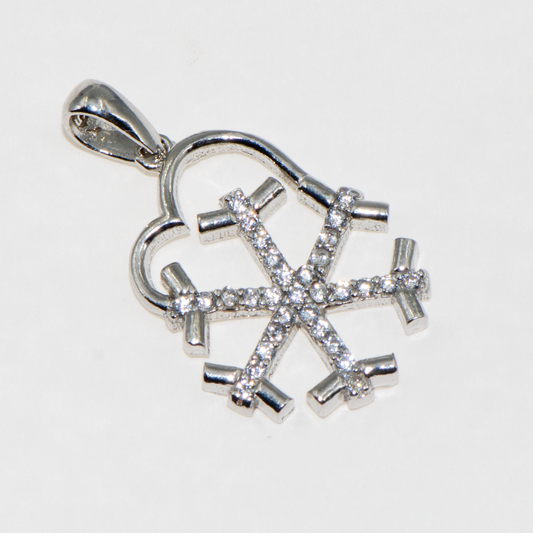 Herz Schneeflocke Anhänger aus Silber 925 mit weißen Zirkonia Steinen