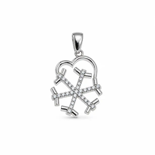 Herz Schneeflocke Anhänger aus Silber 925 mit weißen Zirkonia Steinen-detai