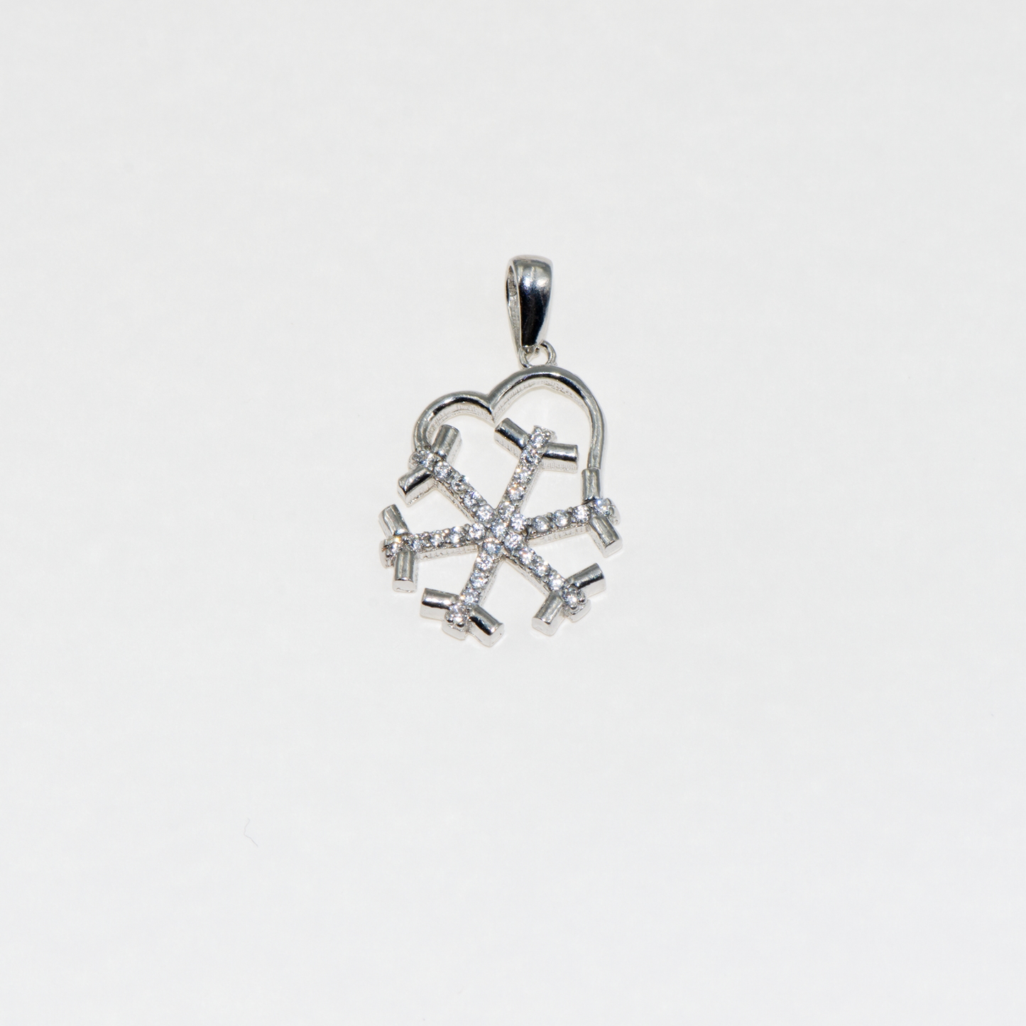 Herz Schneeflocke Anhänger aus Silber 925 mit weißen Zirkonia Steinen