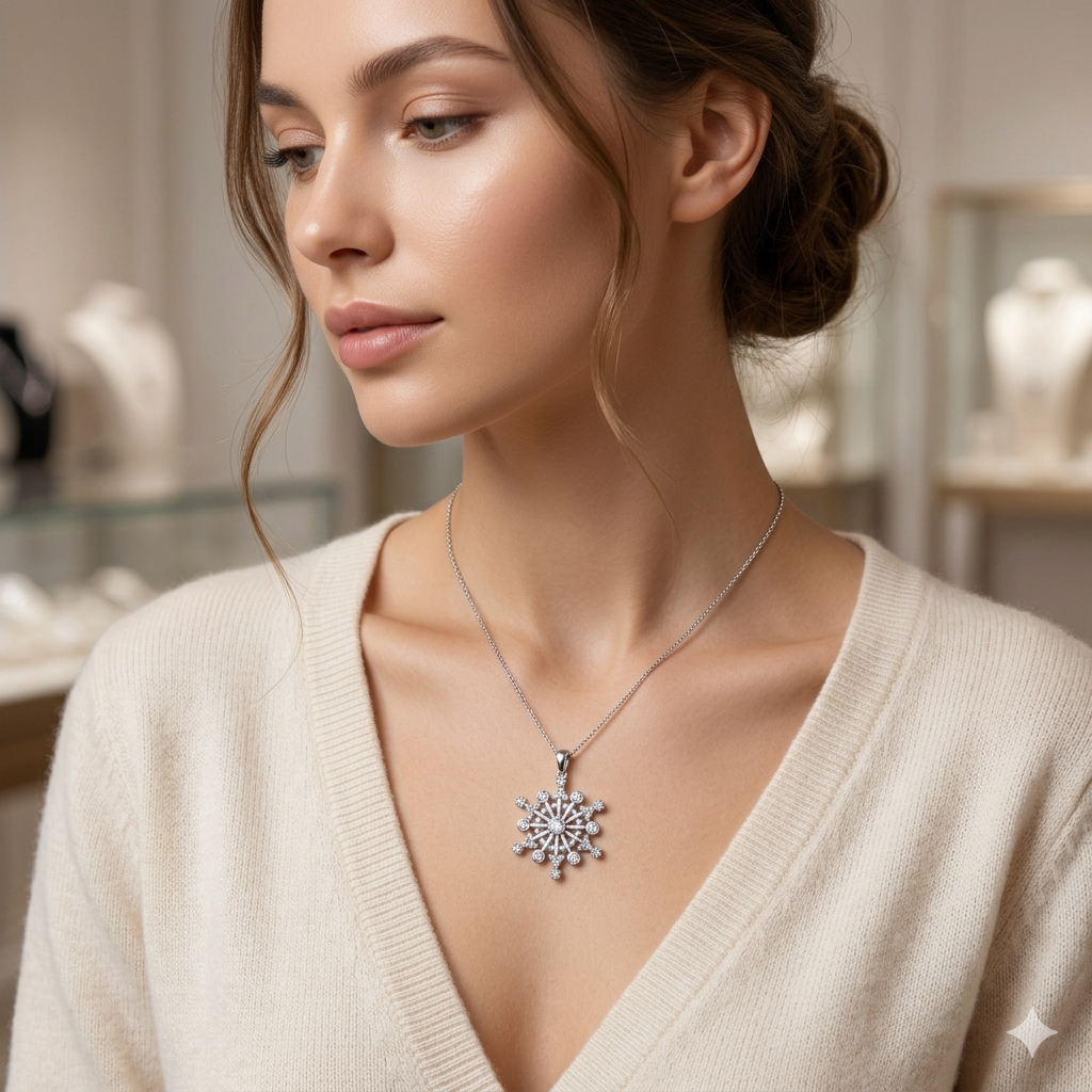 Schneeflocke Anhänger Silber aus 925 Silber mit weissen Zirkonia von Everyday Schmuck