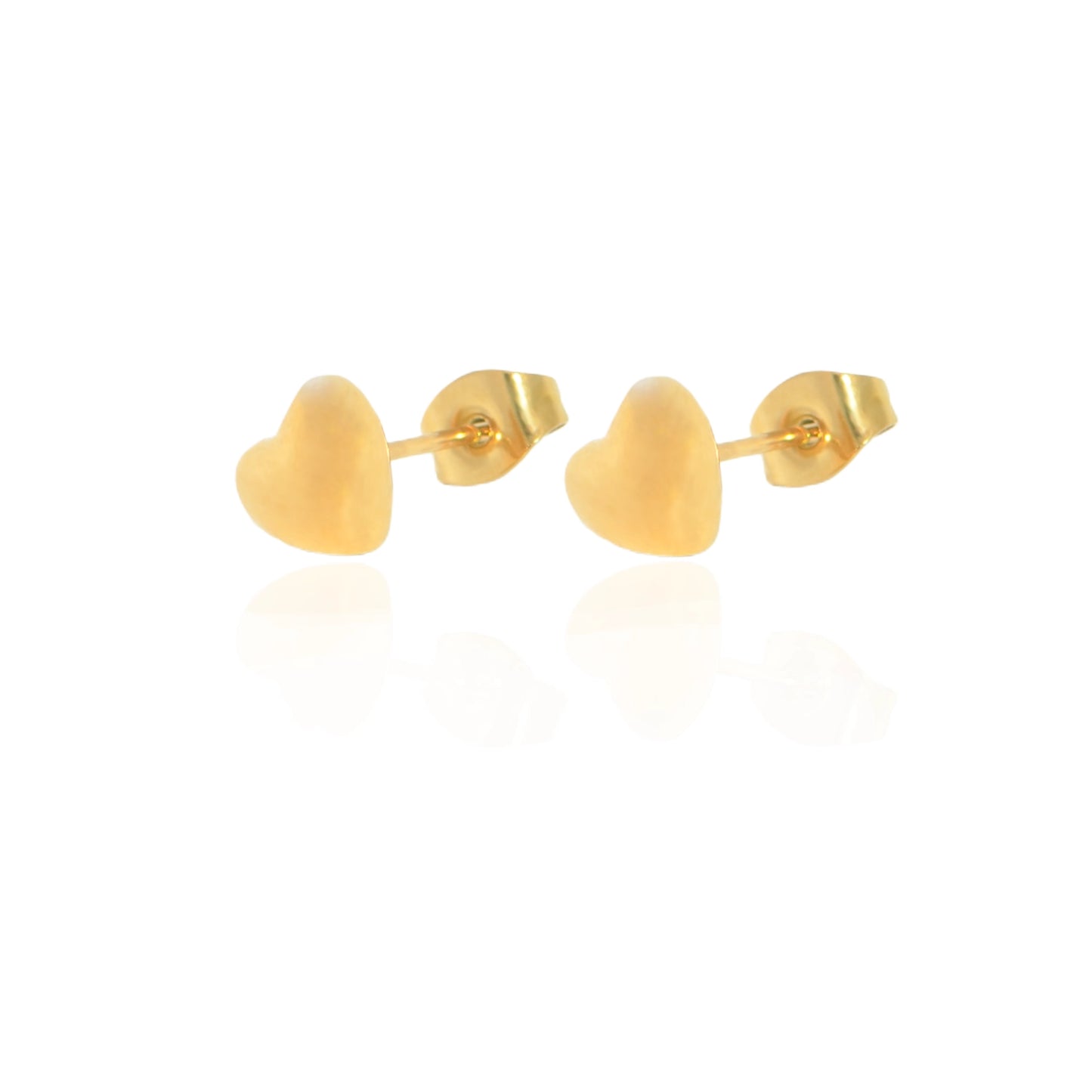 Kleine Herz Ohrstecker aus goldfarbenem Edelstahl, ca. 7 mm, wasserfest und hypoallergen.