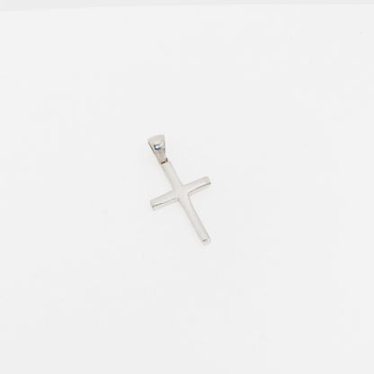 Kleiner minimalistischer Kreuz Anhänger aus Silber 925 für Damen und Herren im steinlosen Design.