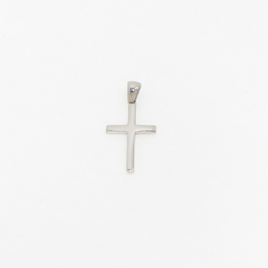 Kleiner minimalistischer Kreuz Anhänger aus Silber 925 für Damen und Herren im steinlosen Design.