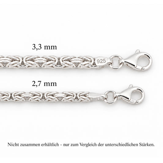 Grössenvergleich Königskette Armband 925 Silber 3,3 mm und 2,7 mm mit Karabinerverschluss