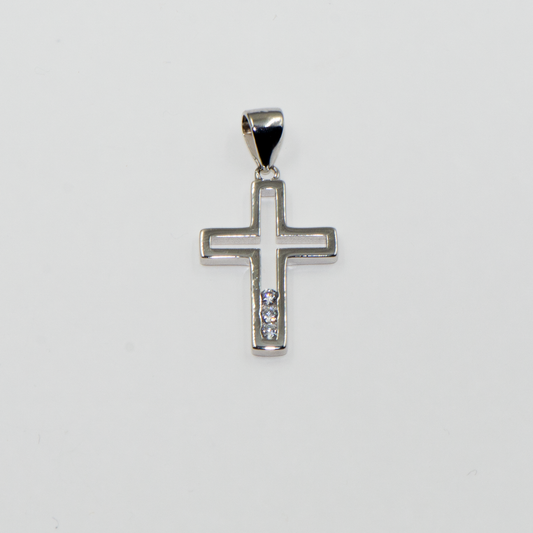 Kreuz Anhänger aus Silber 925 mit drei weißen Zirkonia-Steinen im eleganten und minimalistischen Design.