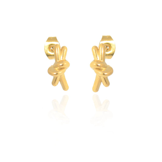 Goldfarbene Schleife Ohrstecker aus Edelstahl, ca. 13 mm, wasserfest und hypoallergen.