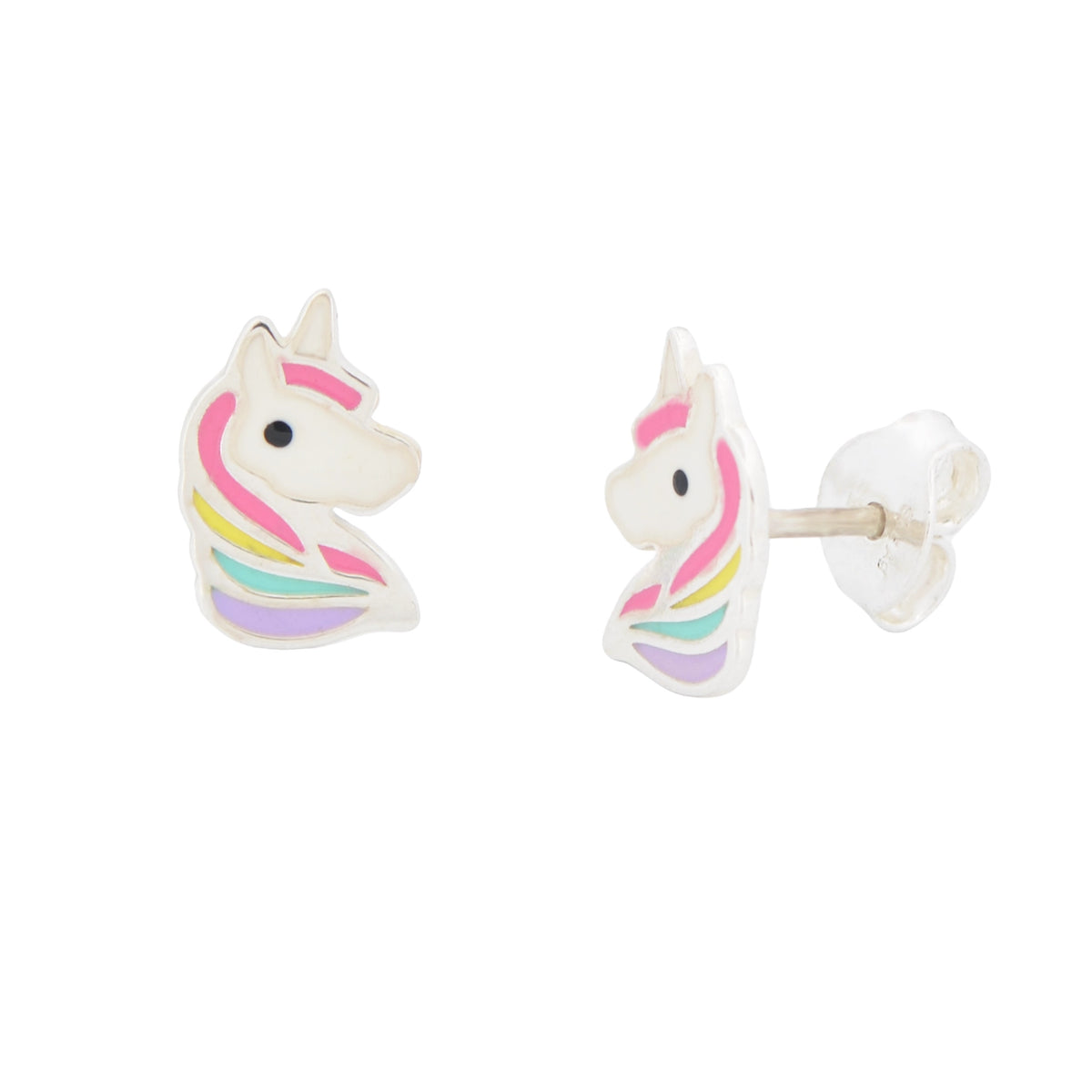 Einhorn Ohrstecker Kinder Silber 925 mit Butterfly-Verschluss, Seitenansich