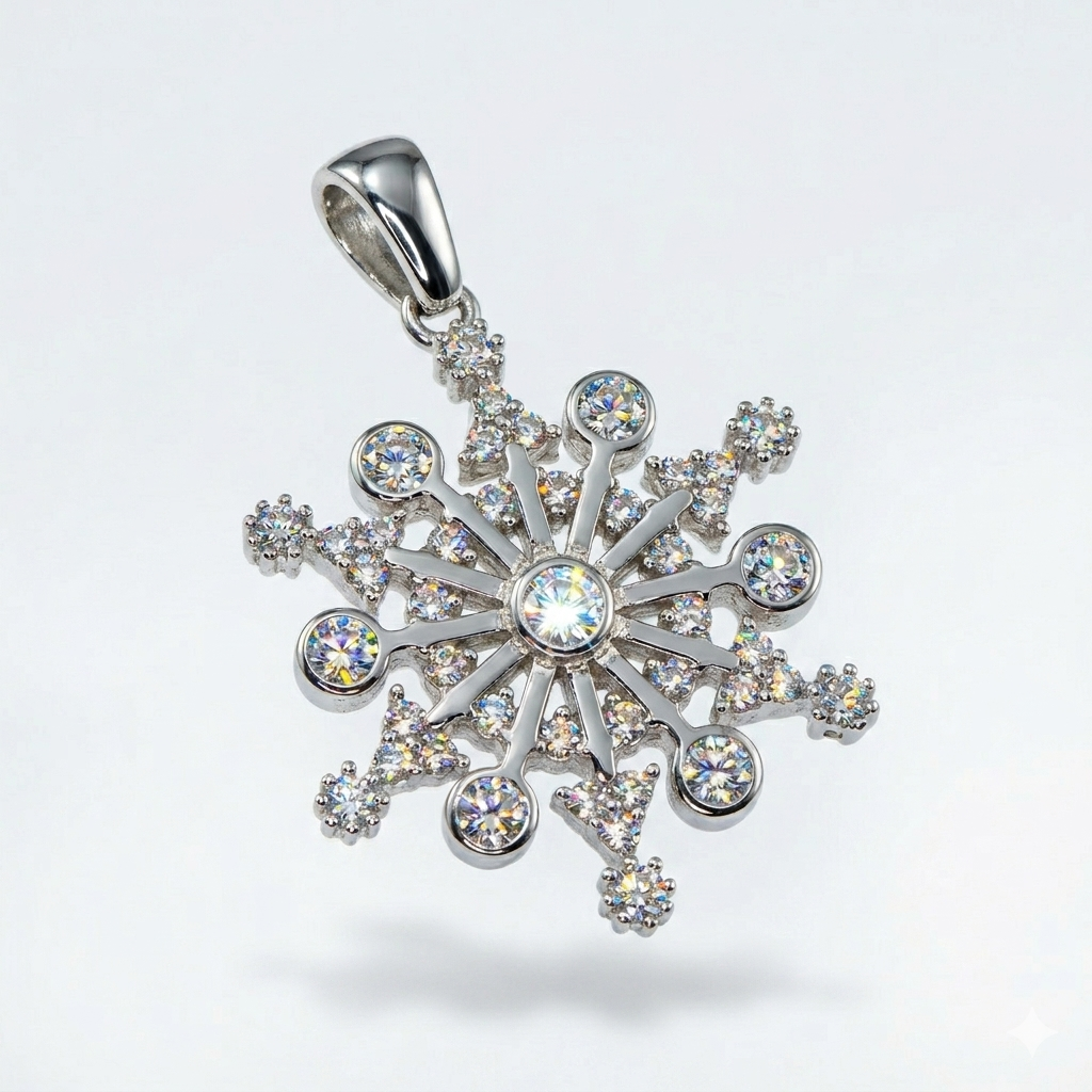 Schneeflocke Anhänger Silber aus 925 Silber mit weissen Zirkonia von Everyday Schmuck