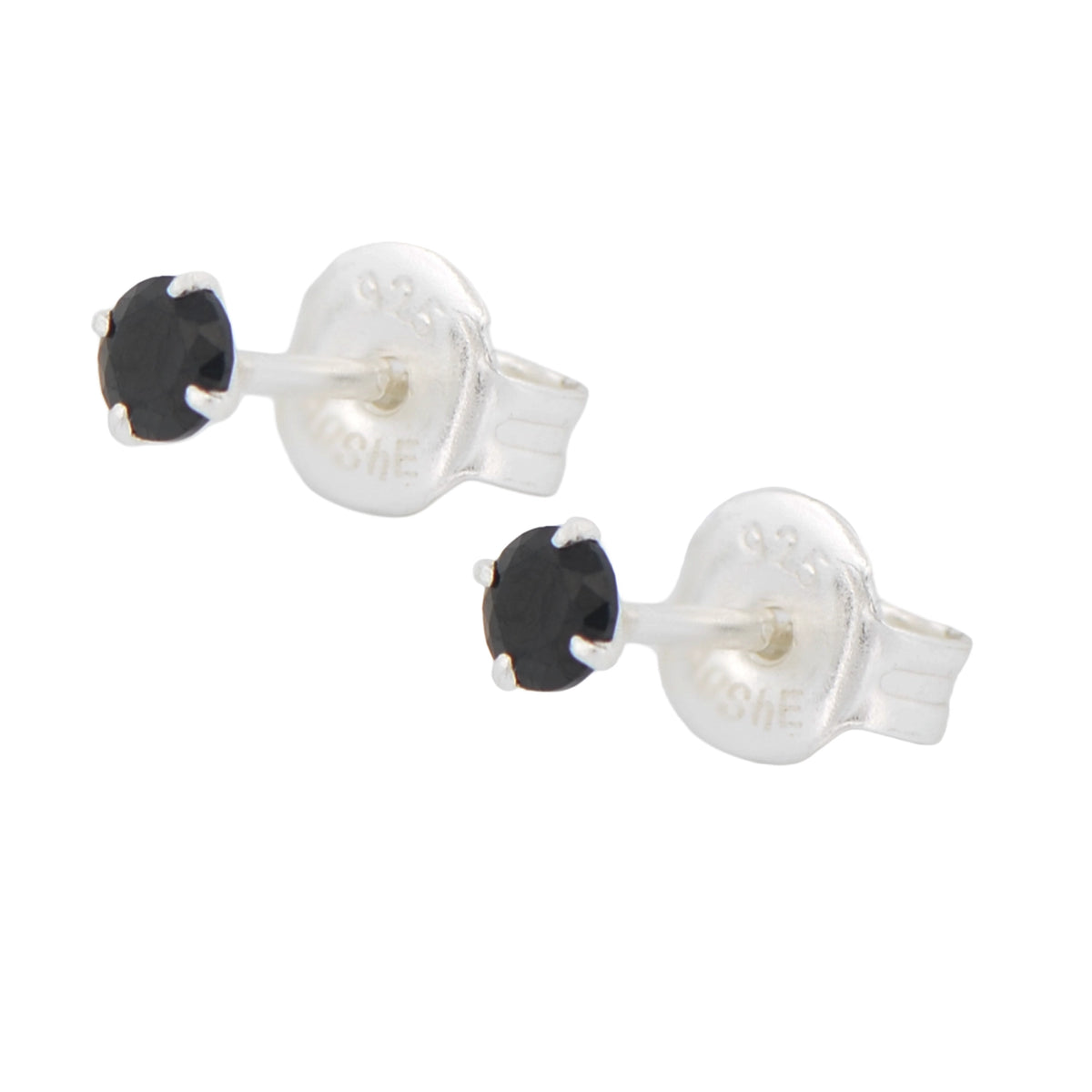 Schwarze Zirkonia Ohrstecker aus 925 Sterling Silber, 3 mm, mit Stempel 925