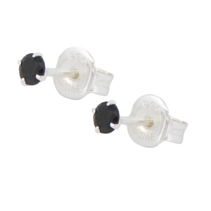 Schwarze Zirkonia Ohrstecker aus 925 Sterling Silber, 3 mm, mit Stempel 925