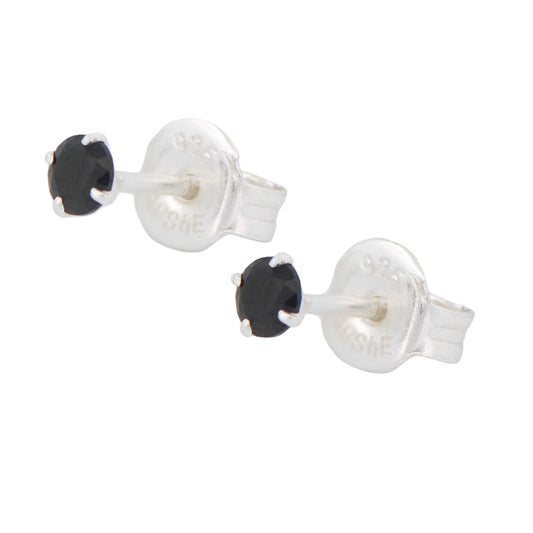 Schwarze Zirkonia Ohrstecker aus 925 Sterling Silber, 3 mm, mit Stempel 925
