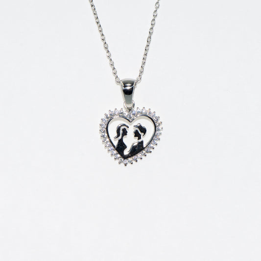 Silber Halskette mit Herz Anhänger und Paar Motiv aus 925 Silber mit Zirkonia