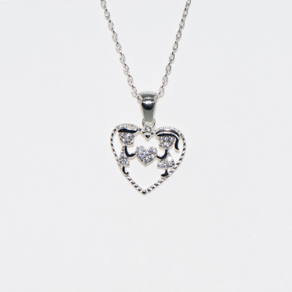 Silber Halskette mit Herz Anhänger und Paar Motiv aus 925 Silber mit Zirkonia