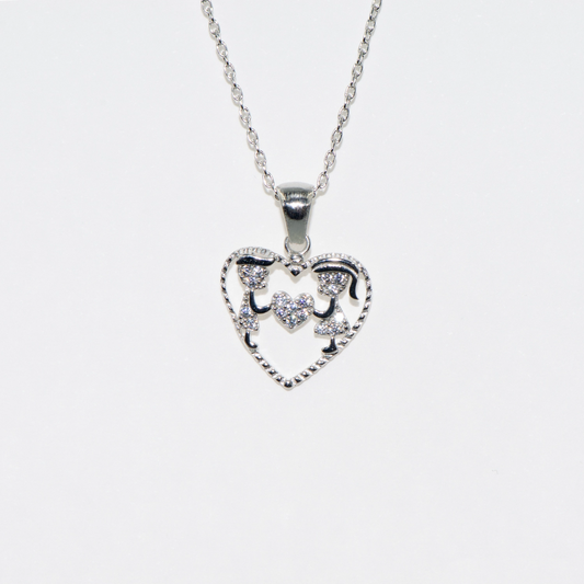 Silber Halskette mit Herz Anhänger und Paar Motiv aus 925 Silber mit Zirkonia