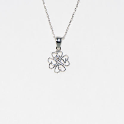Silber Halskette mit Kleeblatt Anhänger und LOVE-Schriftzug aus 925 Silber mit Zirkonia