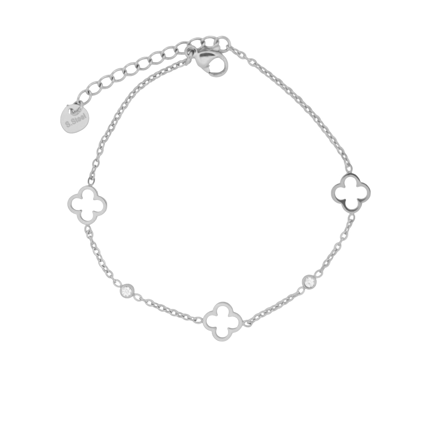 Feines Edelstahl Armband in Silberfarbe mit Blumen und Zirkonia