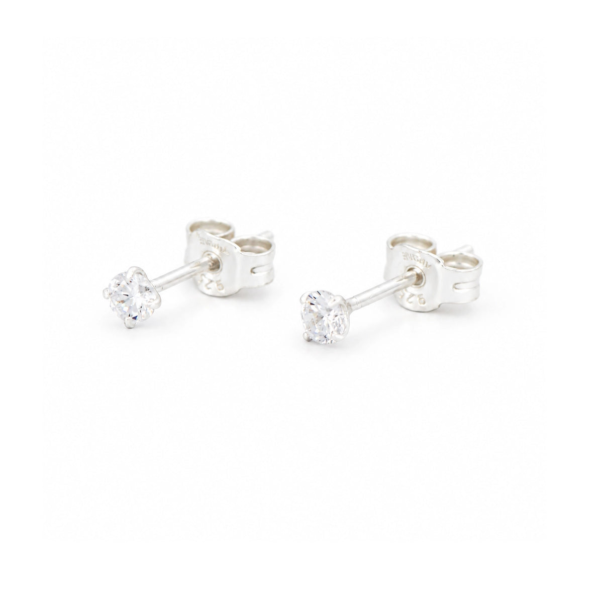 Silber Ohrstecker mit weissem Zirkonia, 925 Sterling Silber, 3 mm, Krappenfassung