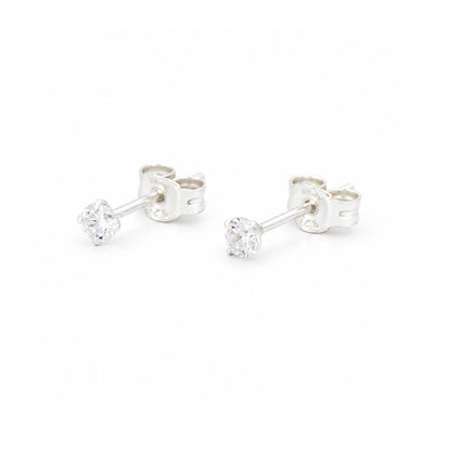Silber Ohrstecker mit weissem Zirkonia, 925 Sterling Silber, 3 mm, Krappenfassung