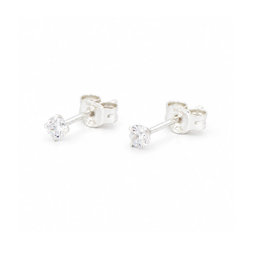 Silber Ohrstecker mit weissem Zirkonia, 925 Sterling Silber, 3 mm, Krappenfassung